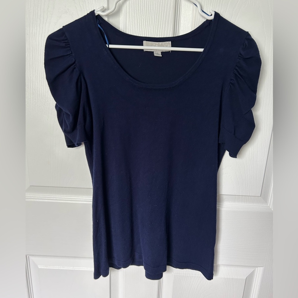 Carolyn Taylor Navy Blue Mutton Sleeve Dressy Casual Blouse Size Small